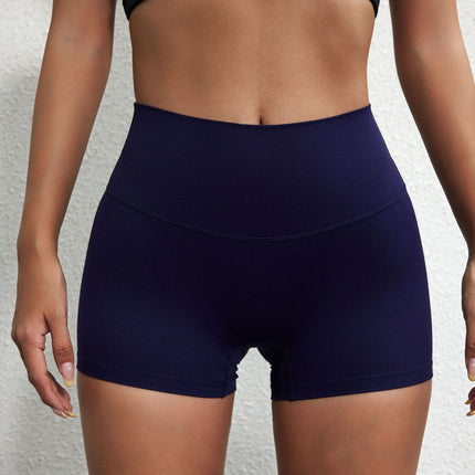 Summer solid color European and American women's high waist hip lifting peach sports shorts tight stretch fitness three pants can be worn outside