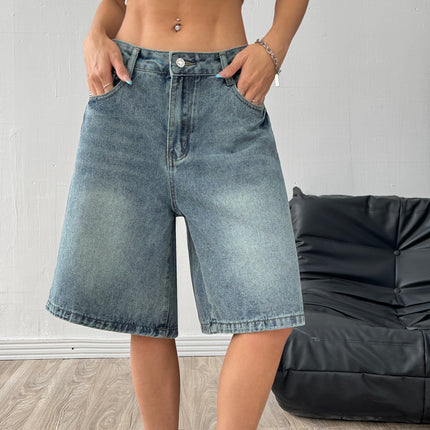 Cross-Border Foreign Trade Amazon European and American Source Factory Wholesale Denim Shorts Women's Loose Casual Wide-Leg Knee-Length Shorts