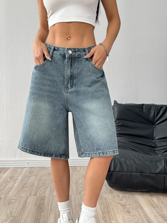 Cross-Border Foreign Trade Amazon European and American Source Factory Wholesale Denim Shorts Women's Loose Casual Wide-Leg Knee-Length Shorts