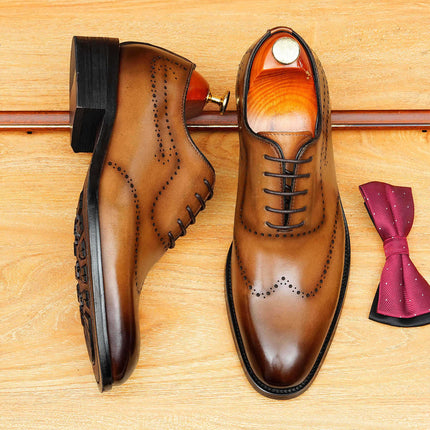 High-End Retro Carved Brogue Oxford Shoes, Hand-Rubbed Men's Formal British Wedding Versatile Leather Shoes for Men