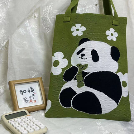 2025 Back Panda Knitted Bag Factory Tote Bag Canvas Bag Women's Shoulder Bag Handbag Souvenir Wholesale