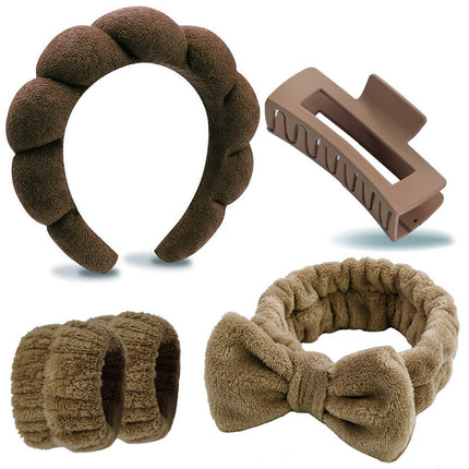 Cross-border Amazon Face Wash Hair Band Five suit Sponge Twist High Cranial Top Head Band Wrist Band Hair Band