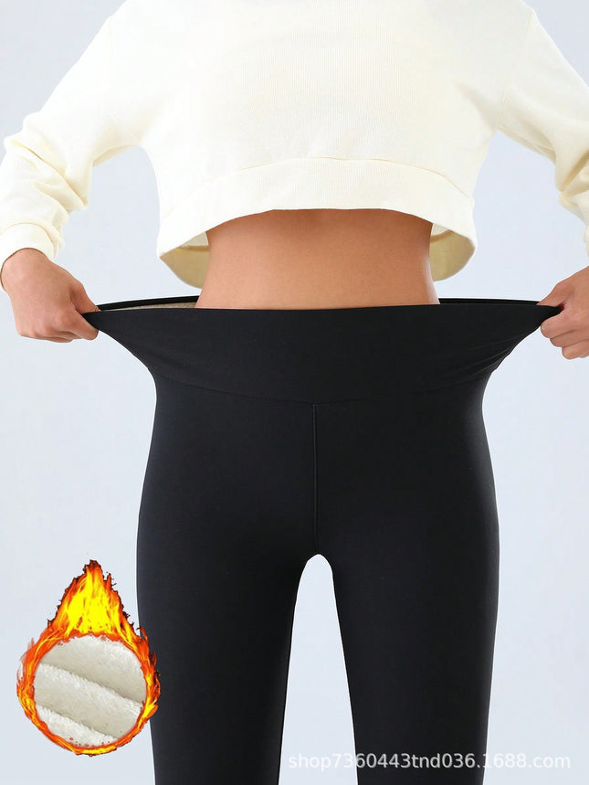 Customized Oem Cross-Border High-Quality Fashionable Black Leggings Fleece-Lined Autumn and Winter High-Elasticity Direct-Selling Thermal Pants