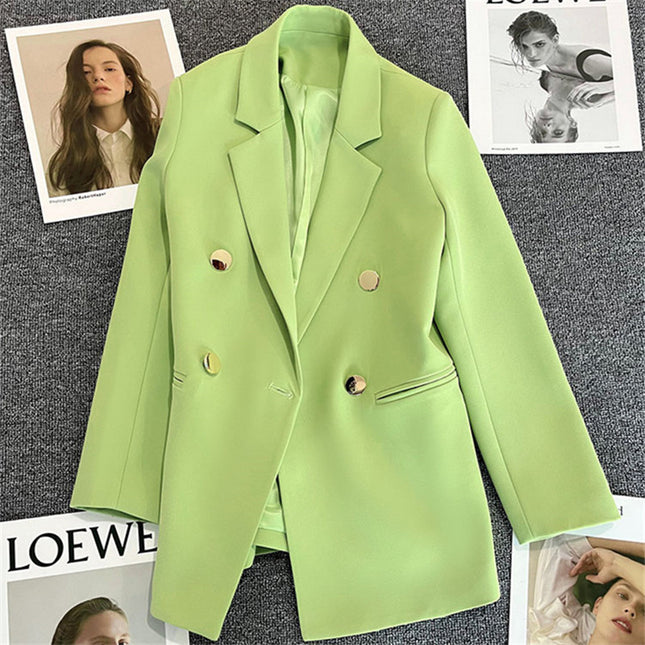 Green Metal Buckle Korean Style 2024 Spring and Autumn New Milk White Suit Jacket Women's Casual All-match High-end Suit