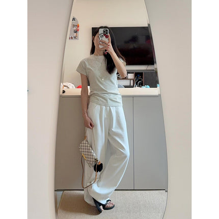 Casual White Straight-Leg Jeans for Women, Summer 2025, Thin Loose Wide-Leg Pants, Lazy Style, Petite Floor-Length Pants