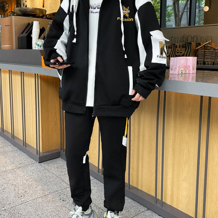 Velvet Thickeneded Sweatshirt Set Autumn and Winter New Youth Cardigan Casual Trendy Handsome Student Sports Two-Piece Set