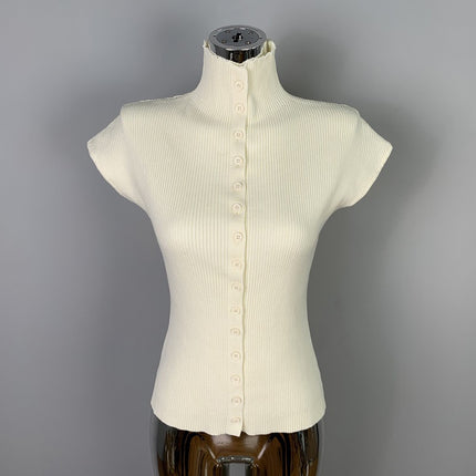 South Korea Dongdaemun Sexy Elegant Slim-fit Slimming Figure Feminine Single-breasted Short-sleeved Knitted T-shirt Top
