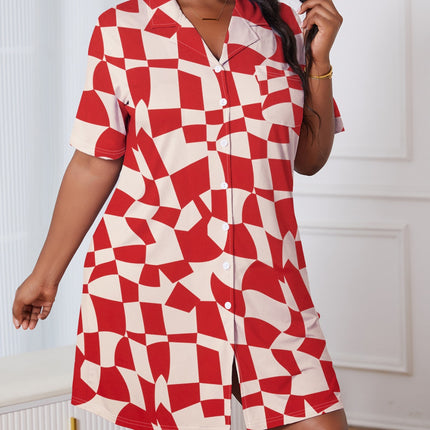 Cross-border foreign trade wholesale plus size ladies summer pajamas lapel cardigan plaid nightgown skirt can go out home clothes