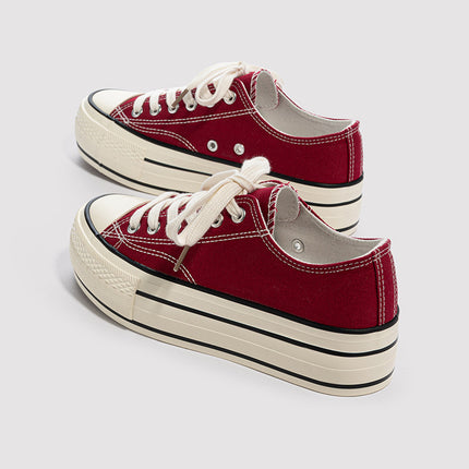 Summer Thin Thick-Soled Canvas Shoes for Women, Low-Top Women's Shoes, 2025 New Versatile Shoes, Spring and Autumn Height-Increasing Casual Shoes