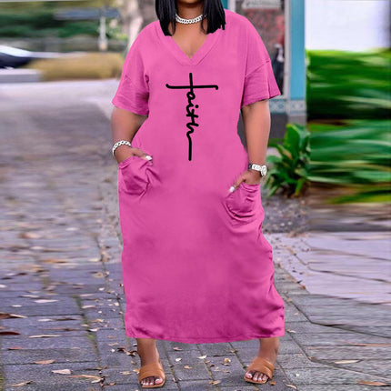 WK2360 European and American sexy V-neck loose print plus size dress
