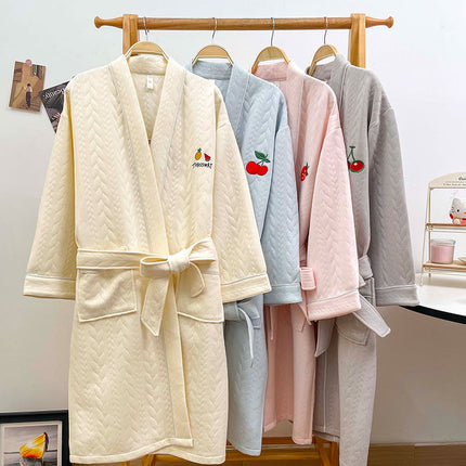 Nightgown Autumn and Winter Women's Long-Sleeved Air Quilted Thin Home Clothes Bathrobe Air Cotton Mid-Length Dressing Gown Bath Towel