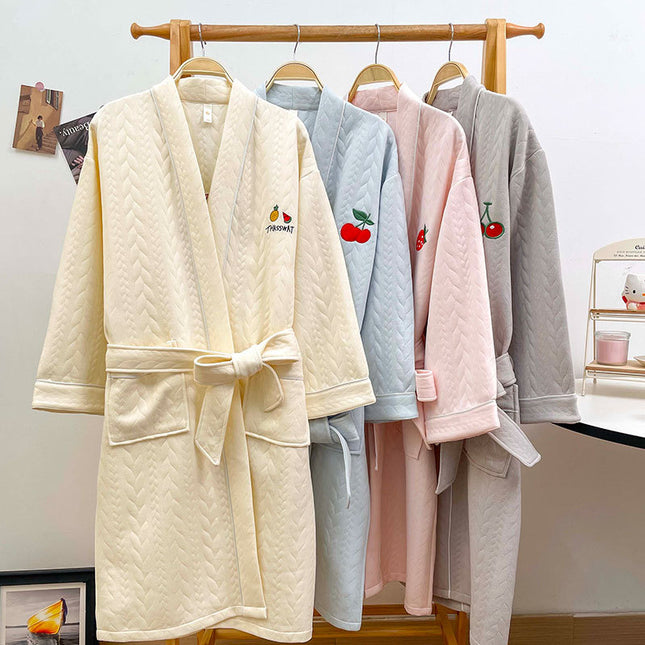 Nightgown Autumn and Winter Women's Long-Sleeved Air Quilted Thin Home Clothes Bathrobe Air Cotton Mid-Length Dressing Gown Bath Towel