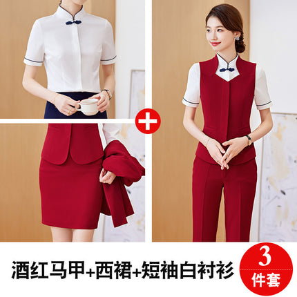 Spring and Autumn 2023 Commuter New wine red Long Sleeve Suit I Also Blouse Pants Skirt Four-Piece Suit