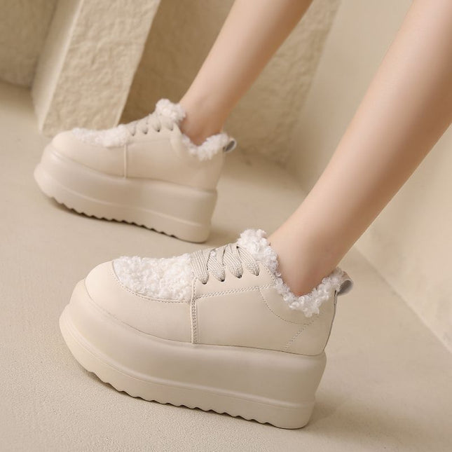 Furry Shoes for Small People, Thick Soles, Heightening Platform Shoes, Versatile Women's Shoes, Autumn and Winter New Velvet Warm New Casual Cotton Shoes
