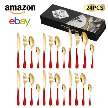Cross-border Amazon stainless steel tableware 24 pieces suit Western tableware steak knife fork spoon gift box tableware suit