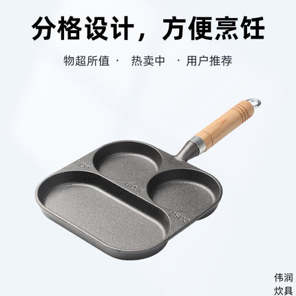 Cast Iron Egg Frying Pan 3-in-1 Breakfast Pan Burger Pan Non-Coated Frying Pan Skillet Integrated New Egg Frying Tool