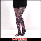 A-17 blue background red flower / Printed pantyhose free size