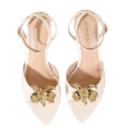 Casual One-Line Strap 2025 Summer New Metal Flower Sexy Open-Toe Women's Stiletto High-Heeled Casual Sandals