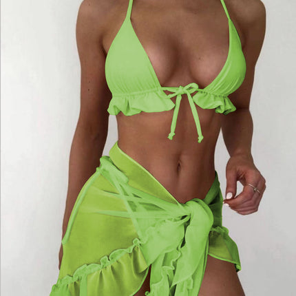 2025 European and American New Mesh Skirt Pleated Swimsuit Bikini Bikini Cross-Border Aliexpress
