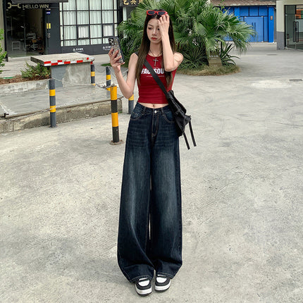 Light Color Wide Leg Jeans Women's 2025 Summer New Style Straight Loose High Waist Dummy Slimming All-match Mop Pants