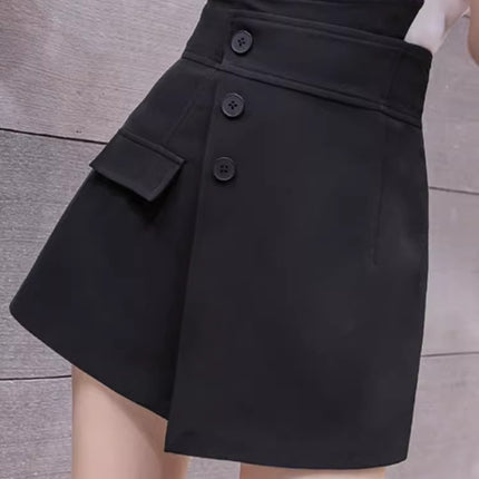 A- line Wide Leg Shorts Women's 2024 Spring High Waist Slimming Black Suit Design Sense Button Fashion Bust Pants Skirt
