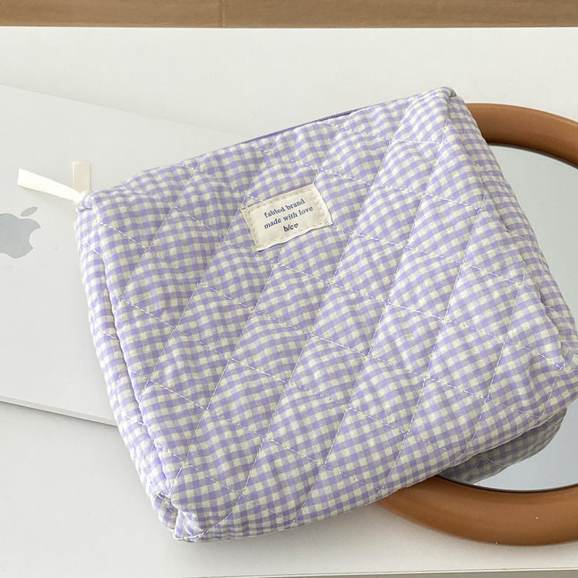 Cross-Border Berry Plaid Cosmetic Bag Korean Ins Large Capacity Student Cosmetics Quilted Toiletry Bag Cosmetics Bag