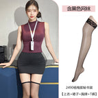 Yangmei purple [top + skirt + badge + t pants] includes black fishnet stockings / One Size