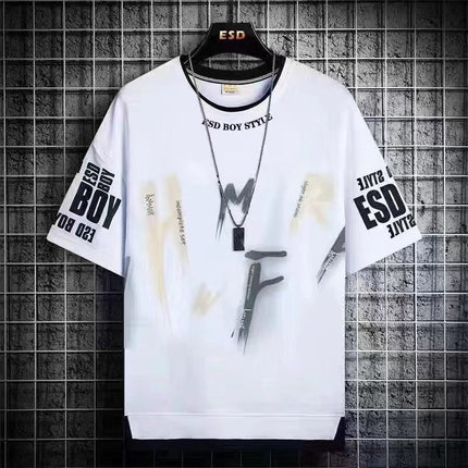 Boys' Short-Sleeve T-Shirt Trendy Brand Men's Clothing Live Broadcast for Middle School Students and Older Children Summer Half-Sleeve Youth Clothing for Ages 12-18