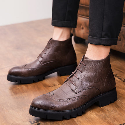 Men's Leather Boots Autumn and Winter New Men's Ankle Shoes Fashion British Style Business Leather Shoes Vintage fleece-lined Trendy Ankle Boots