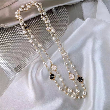 Korean Four-Leaf Clover Pearl Necklace Long Accessible Luxury High-End Sweater Chain Versatile Simple Autumn and Winter Necklace Accessories