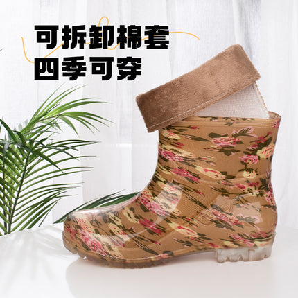 Low-cut women's rain boots short water shoes women's rubber shoes kitchen work waterproof non-slip warm water boots short rain boots wholesale