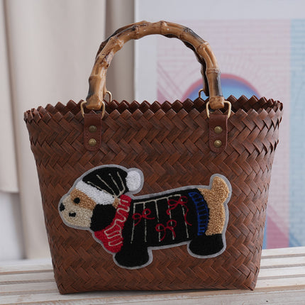 Retro Dachshund Dog Tote Bag Commuter Large Capacity Vegetable Basket Fashion Dachshund Dog Lady Cartoon Cute Bag Handbag