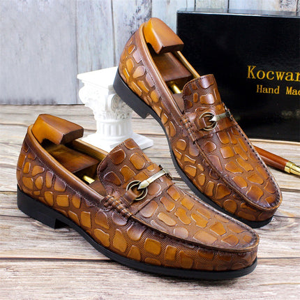 Men's Shoes Spring Breathable 2024 New Trendy Crocodile Pattern Bean Shoes British Business Formal Men's Casual Leather Shoes