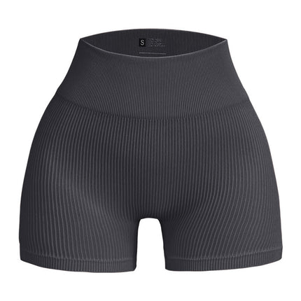 Cross-Border European and American Style Ribbed Tight-Fitting Women's Shorts and Long Pants with High Elasticity, Solid Color, Butt-Lifting Yoga Pants, Fitness Sports Leggings