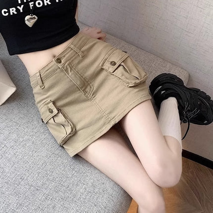 Khaki High-Waisted Slim-Fit Bodycon Mini Skirt for Women, 2025 Autumn New American Style Skirt Ins