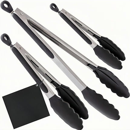 Cross-Border Black Silicone Clips, High Temperature Resistant Kitchen Food Frying Stainless Steel Fried Steak Clips, Special Food Clips for Cooking