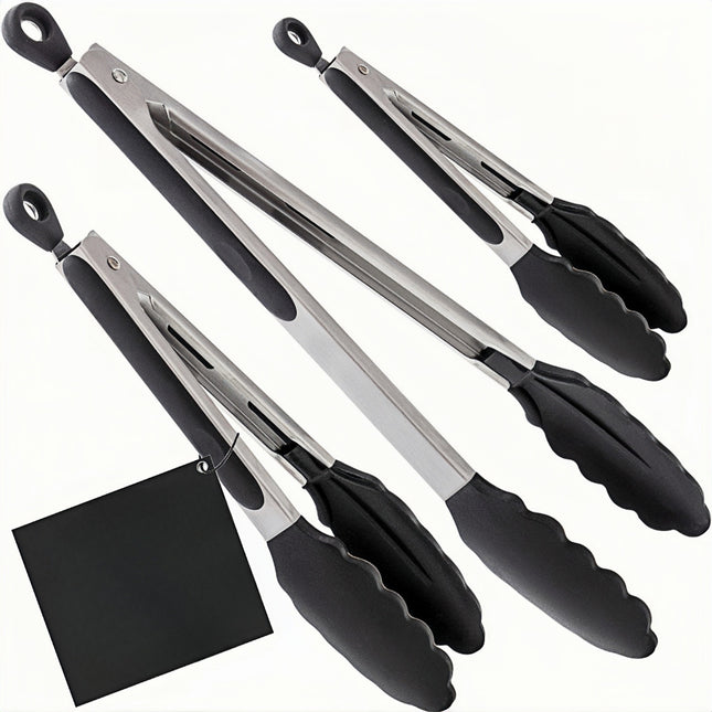 Cross-Border Black Silicone Clips, High Temperature Resistant Kitchen Food Frying Stainless Steel Fried Steak Clips, Special Food Clips for Cooking