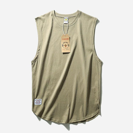 Comfortable and Good to Wear Solid Color Crewneck Washed Cotton Loose Waistcoat Retro Craft Garden Swing Side Split Sports Casual Vest