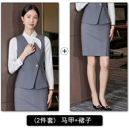 High-End Professional Suit Women's Long-Sleeved New Vest Skirt Bank Manager Business Formal Wear Hotel Front Desk Work Clothes