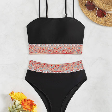 Billion Swimming New 2024 Sexy European and American Swimming Suit Women's Printed Stitching High Waist Sling Bikini suit