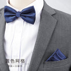 Blue grid bow tie + pocket towel