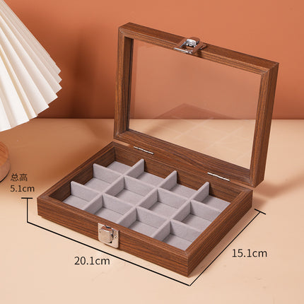 Black Walnut Wood Grain Dustproof Jewelry Box with Lid Bracelet Bracelet Ring Earrings Necklace Box Jewelry Storage Box