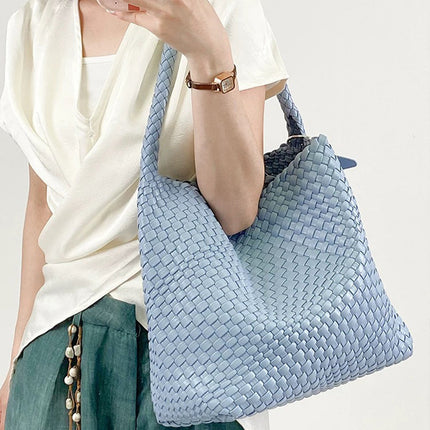 Cross-Border Large-Capacity Hand-Woven Bags for Women, Commuter Bags, High-End Shoulder Bags, Fashionable Satchel Bucket Bags