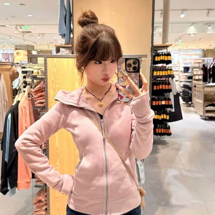 Lulu Original Scuba Cardigan Full Zipper Slim Long-Sleeved Hoodie Hooded Jacket Jacket Sweatshirt Women's Top