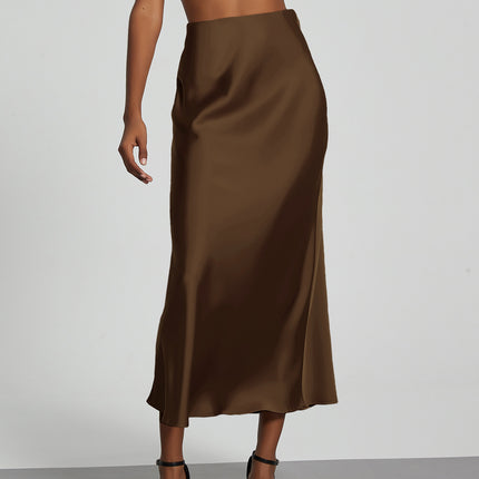In-Stock Cross-Border Women's Clothing Wholesale European and American Style Elegant Satin Midi Skirt Slimming and Flowy