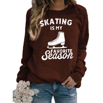 Foreign trade supply skating shoes printed round neck jacket sweater European size women's coat long sleeve cross-border