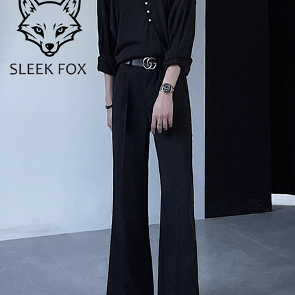 Summer Ice Silk Thin Casual Flared Dress Pants for Men, High-End Drape Business Stylish Floor-Length Breathable Suit Trousers