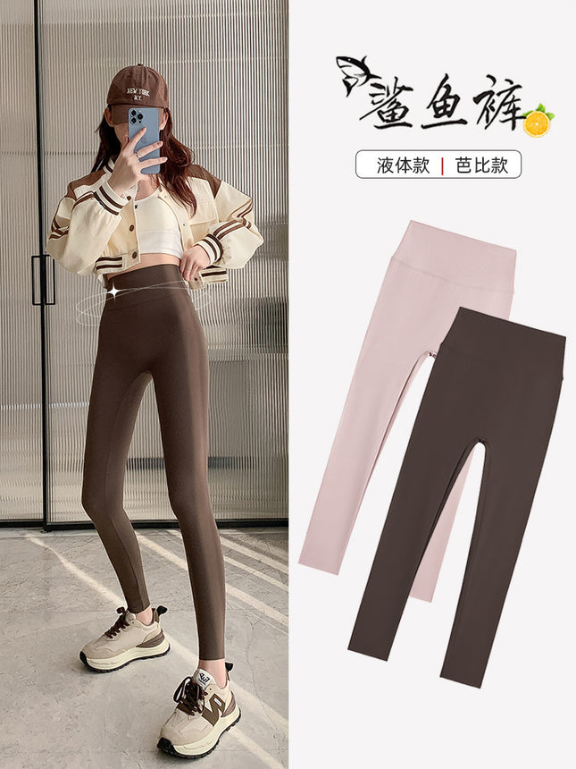 Women's Thin Summer High-Waisted Shark Leggings for Petite Figures, Cropped Slim-Fit Yoga Pants