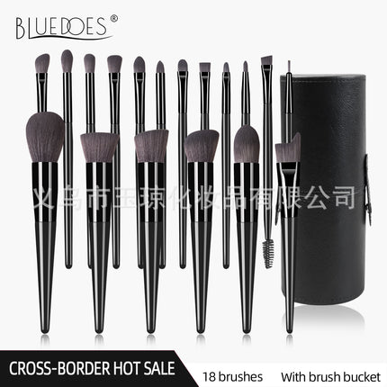 Cross-Border Popular Makeup Brushes 18 Pieces Champagne Color Wooden Handle Set Brushes Eye Shadow Brush Cosmetic Bag Beauty Tools Wholesale