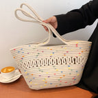 Rice White Color Dot Hollow Bag